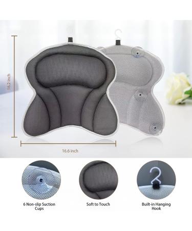 Grey Square Bath Pillow - Ergonomic Neck and Back Support, Quick Dry 4D Mesh Tub Cushion with Suction Cups - Buy Online on GoSupps.com