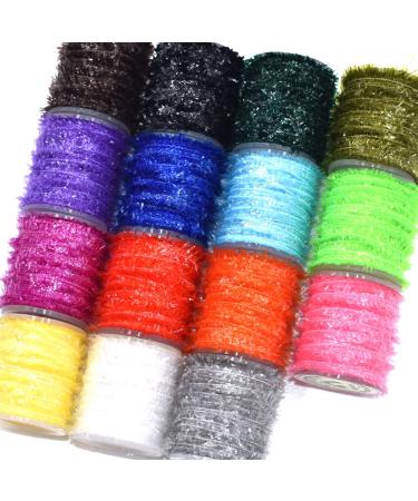 15 Spools Multi Colors Tinsel Chenille Line Crystal Flash Line Total 150M Fly Fishing Tying Material for Nymphal Bugs Scud 15 Spools-10M/Spool