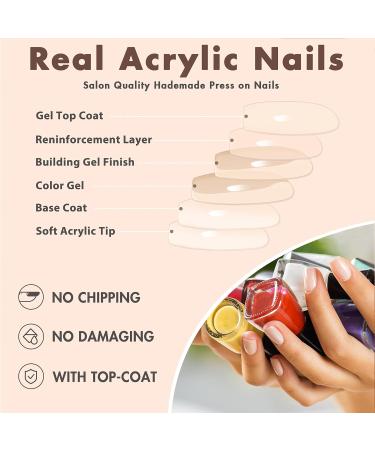 Brown Press on Nails - Short Square - 48 Pcs Thick Reusable Gel & Acrylic Fake Nails for Women - Natural Solid Color Brown Coffin Style - Buy Online on GoSupps.com
