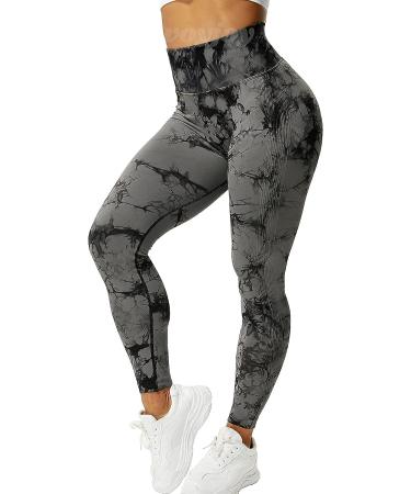 VOYJOY Tie Dye High Waist Yoga Pants with Scrunch Butt Lift - Black Gray Medium - Buy Online on GoSupps.com