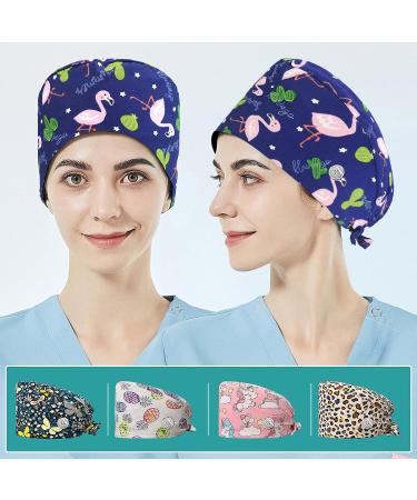 VIAOLI Adjustable Turban Cap with Buttons - Cute Printed Beauty Spa Hat for Pet Shop Uniform - Pack of 8 - Buy Online on GoSupps.com