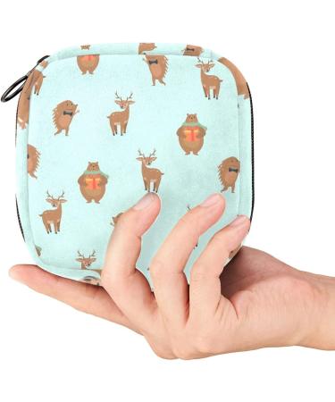 Stylish Menstruation Pad Bag with Zipper - Women's Napkin & Tampon Bag - Hedgehog & Deer Bear Patterns - Buy Online on GoSupps.com