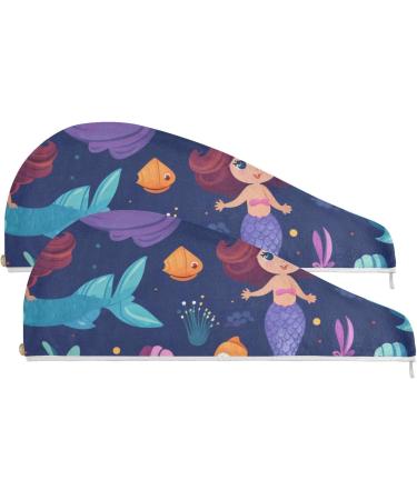Cute Mermaid Fish Hair Towel 2 Pack | Super Absorbent Quick Dry Hair Turbans for Women & Girls - Buy Online on GoSupps.com