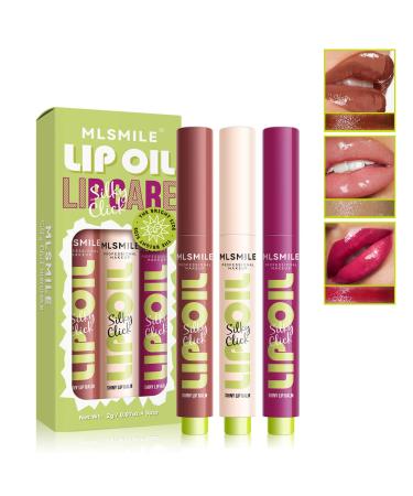 Plump Lip Gloss Lip Oil Set Fat Lip Oil High Impact Lip Color Press Lipstick Solid Moisturizing Lip Balm Mirror Lip Oil Shiny Lip Gloss Transfer-Proof Wear&Long Lasting Non-Sticky(1PCS)