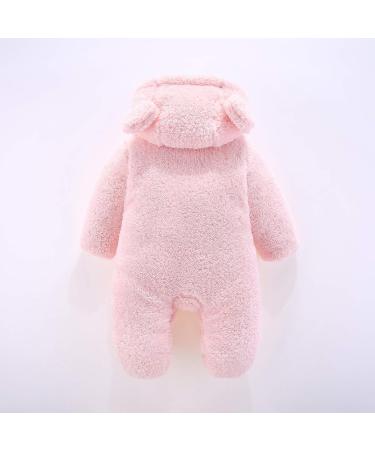 Baby Cartoon Bear Snowsuit Winter Coat | Fleece Hooded Romper Jumpsuit 6-9 Months Pink - Buy Online on GoSupps.com