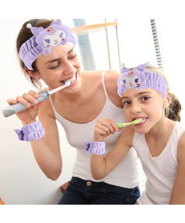 Cute Cartoon Spa Headband and Wristbands Set for Women - Purple Makeup Headband for Face Washing, Bath, Shower - Buy Online on GoSupps.com
