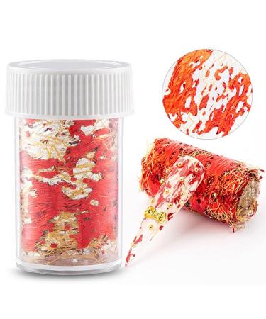 DIY Manicure Confetti Filling Sticker Nail Art Foils Gold Silver Foil Mesh Nail Foils 3D Gold Flakes(Red Foil Gold Mesh)
