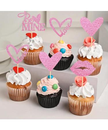 UXYOKM 24Pcs Happy Valentine's Day Cupcake Toppers Pink Glitter Love Heart Sexy Lip Be Mine Cupcake Picks Valentine Day Theme Wedding Bridal Shower Birthday Party Cake Decorations Supplies Pink a - Buy Online on GoSupps.com
