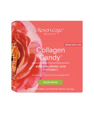 Reserveage Nutrition Collagen Candy Collagen Supplement for Skin Care Hair Growth Collagen Booster for Nail Care Supports Elastin Production Paleo and Keto Sour Apple 2.3 Ounces (20 Servings)