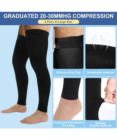 Zhanmai Men's Thigh High Compression Stockings - 20-30 mmHg Footless Leg Sleeves for Running & Edema - Silicone Band - Black XL - Buy Online on GoSupps.com