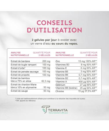 Neat Skin | Zinc Bisglycinate 10mg + Burdock + Biotin + Propolis | Detox Action Anti Acne & Blackhead | Regulates Sebum Production | Immune System | 60 Capsules Made in France | Terravita - Buy Online on GoSupps.com