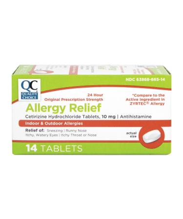 Quality Choice Allergy Relief Cetrizine Hydrochloride 10 mg Antihistamine 14 Tablets