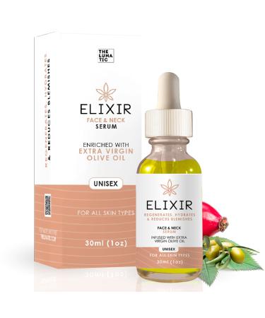 THE LUNATIC ELIXIR Neck and Face Serum - Hydrating Serum with Olive Oil Hemp Oil and Rosehip Oil Acne Soothing Facial Serum Anti Aging Serum 1 oz/30mL