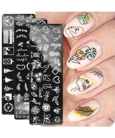 Daisies, Leaves, Letters, Lines, Lips, Flowers, Skeletons Nail Stamping Plates Set - 8pcs + Stamper & Scraper - Spring, Summer, Autumn & Winter Designs - Nail Supplies - Buy Online on GoSupps.com