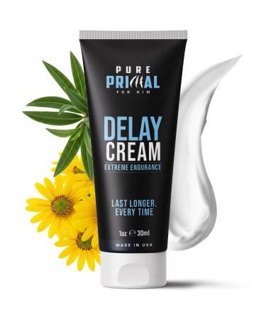 Pure Primal Delay Cream for Men Benzocaine Topical to Stay Hard & Last Longer in Bed Retardantes para Caballeros Fast Absorbing Non Greasy Made in USA