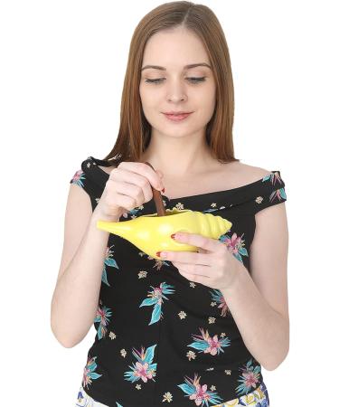 Qimacplus Leak Proof Durable Ceramic Neti Pot Non-Metallic and Comfortable Grip Microwave and Dishwasher Friendly Natural Treatment and Congestion Attractive Designed 1 Count (Pack of 1) Yellow - Buy Online on GoSupps.com