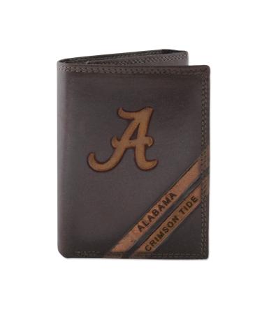 NCAA Alabama Crimson Tide Zep-Pro Pull-Up Leather Trifold Embossed Wallet, Brown