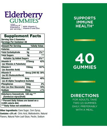 Nature's Bounty Elderberry Gummies for Immune Support with Vitamin A, C, D, E and Zinc - 40 Gummies - Buy Online on GoSupps.com