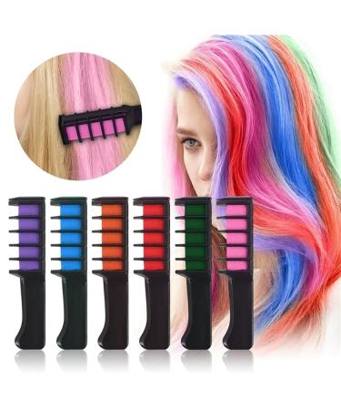 6pcs Colorful Hair Chalk Combs - Temporary Washable Rainbow Pastel Coloring for Instant Hair Makeover - Buy Online on GoSupps.com