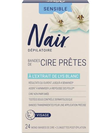 Nair Wax Ready Strips for Face Unscented for Sensitive Skin with White Lily 24 Strips + 2 Finishing Wipes Packaging May Vary Face (White Lily) - Buy Online on GoSupps.com
