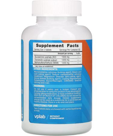 Vplab Glucosamine Chondroitin MSM - 180 Tablets for Joint Support - Buy Online on GoSupps.com