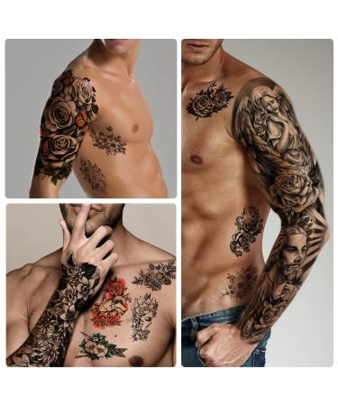 SOOVSY Extra Size Full Arm Temporary Tattoo: Skull Wolf Angel Floral Butterfly Half Arm Shoulder Design for Men & Women - Color-02 - Buy Online on GoSupps.com