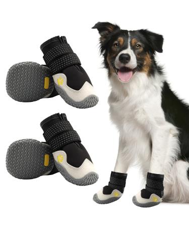AQH dog shoes 4 pieces of breathable boots for dogs with reflective straps microfiber leather rubber rhombic sole dog paw protection (B 7#) B wide size 7: 6.3-6.7 cm
