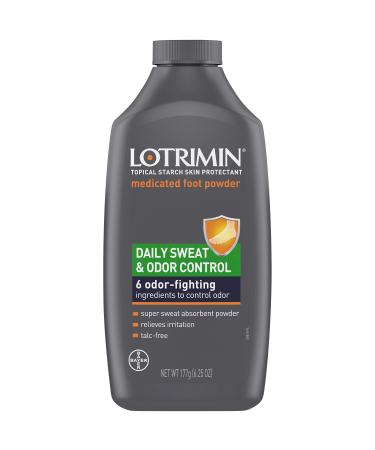 Lotrimin Daily Sweat & Odor Control Medicated Foot Powder, Topical Starch Skin Protectant, 6 Odor-Fighting Ingredients to Control Odor, 6.25 Ounce (177 Grams) Bottle 6.25 Ounce (Pack of 1)
