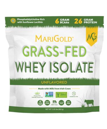 MariGold Grassfed Whey Isolate Protein Powder - Unflavored 2LB - Muscle Building & Recovery - 100% Pure Cold Processed Micro Filtered Non-GMO rBGH Free Soy Free Gluten Free Lactose Free