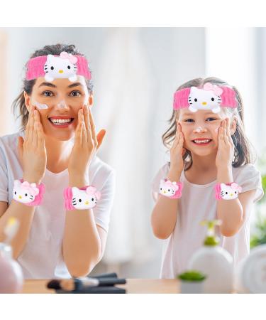 Cute Cartoon Spa Headband and Wristbands Set for Girls and Women - Pink Makeup Headband Set for Bath, Shower, and Beauty - Buy Online on GoSupps.com