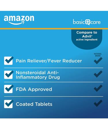 Amazon Basic Care Ibuprofen 200mg - 200 Coated Tablets - Buy Online on GoSupps.com