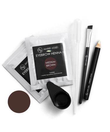 Marie-Jos & Co Henna Eyebrow Tint Kit, Complete with Eyebrow Color Dye & Tools, Long-Lasting Eyebrow Tinting Medium Brown Shade, DIY Brow Dye, Water & Smudge Proof, Good for 10 Applications