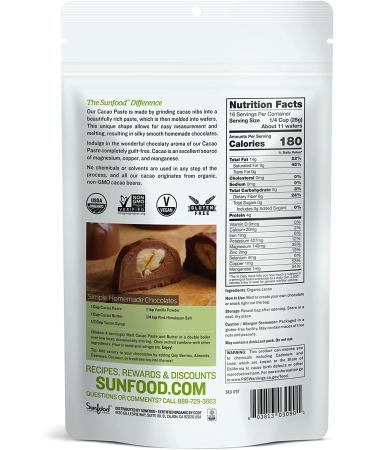 Sunfood Organic Cacao Paste 1 lb (454 g) - Premium Raw Cocoa for Baking & Smoothies - Buy Online on GoSupps.com