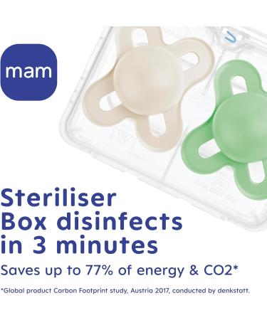 MAM Original Start Soother 0-2 Months (Pack of 2) Baby Soother Made from Sustainable Material SkinSoft Silicone Teat with MAM Soother Case Cream Plain Stone - Buy Online on GoSupps.com