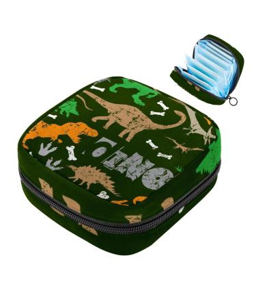 Dino dinosaur grunge pattern sanitary napkins storage bag menstruation pad bag pocket portable menstrual cup pocket with zipper for teenager girls women women