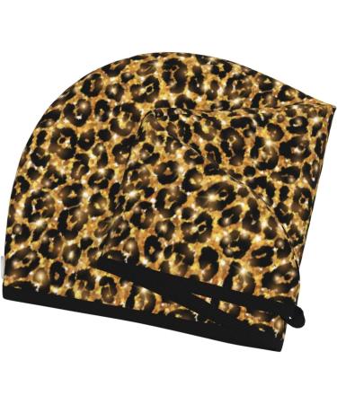 Gold Glitter Leopard Hair Towel Wrap | Quick Drying Hair Turban with Button | Premium Hair Drying Towel - Buy Online on GoSupps.com