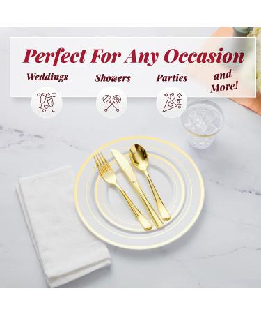 600 Piece Gold Dinnerware Party Set - 100 Guest Disposable Pack for Weddings & Birthdays - Buy Online on GoSupps.com