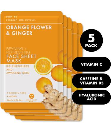 Happy Skin Vitamin C Face Mask with Natural Orange Flower and Ginger for Revived Lifted Skin Treatment Vegan Skin Care No Parabens Cruelty Free Sheet Masks Pack of 5 - Buy Online on GoSupps.com