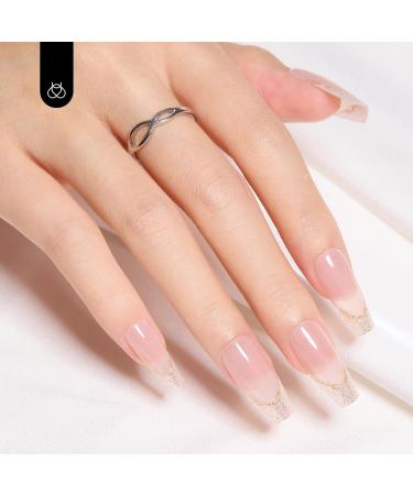 Beetles Press On Nails - 30 Pcs Medium Square Nude Pink Champagne Glitter - Easy DIY False Nails with Strong Glue - Perfect Gifts for Women & Girls - Buy Online on GoSupps.com