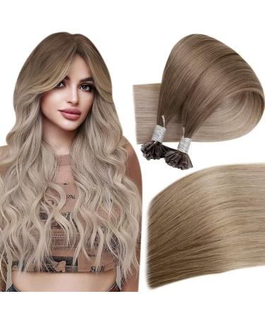 Easyouth Bonding Extensions Real Hair Balayage Pre Boned Keratin Extensions Remy Real Hair Ash Brown Mix Platinum Blonde and Ash Blonde 14 inch 50g/50 pieces #8/60/18 35 cm #8/60/18