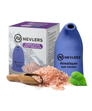 Nevlers Himalayan Salt Inhaler Ceramic with 6 Oz Himalayan Pink Salt Organic Coarse - for Allergies and Asthma Relief - Natural Pink Sea Salt Inhaler - Cobalt