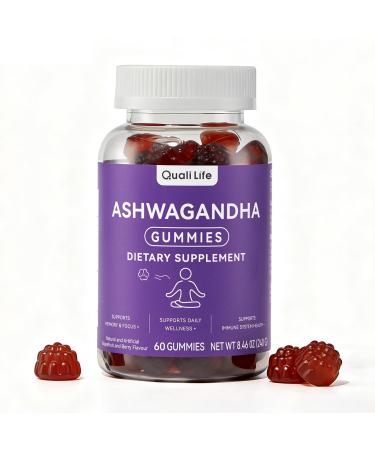 QualiLife Ashwagandha Gummies for Relax & Cortisol Support High Strength Root Extract with Cranberry & Chaste Tree Grapefruit & Berry Flavour Vegan Non-GMO Gluten-Free 60 Gummies (30 Days)