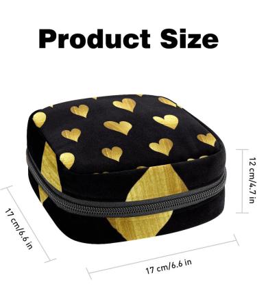 Golden Hearts Love Pattern Black Sanitary Napkin & Menstrual Cup Storage Bag - Portable Period Pocket for Women & Teen Girls - Buy Online on GoSupps.com