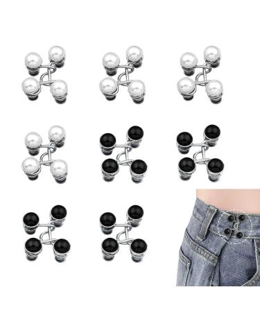 8 Pairs Pant Waist Tightener, GTAAOY Adjustable Jean Button Pin, No Sew Pant  Waist Tightener, Jeans Button Replacement Pant Clips for Women, Fashion  Jean Buttons Pins(White Black Pearl) 8pc White Black Pearl