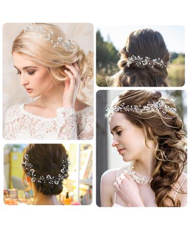 Bride Wedding Crystal Hair Vine - Silver Extra Long Pearl and Crystal Beads Headband for Women - Buy Online on GoSupps.com