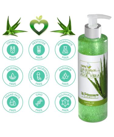 Le Pommiere Bio Gel Aloe Vera 250ml - 100% Pure Natural Moisture Cream for Sunburn Repair Soothing Shaved Skin & Insect Bites - Ideal for Face & Body - Buy Online on GoSupps.com