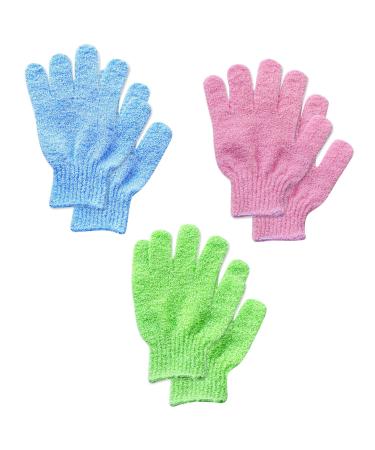 3 Pairs Exfoliating Gloves Natural Loofah Bathing Gloves for Body and Face Exfoliation Scrubbing Mitt Deep Body Exfoliating Glove Dead Skin Remover for Adults and Kids