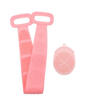 Silicone Body Scrubber & Exfoliating Facial Brush Set - Double Sided Back Scrubber Cleans & Massages - Quick Dry & Non-Slip Silicone Scrubbers for Use in Shower - Antimicrobial Body & Facial Scrubber Pink