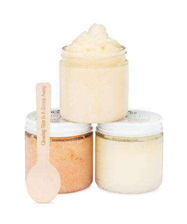 Bare Botanics Body Scrub Gift Set Gentle Exfoliator & Super Moisturizer | Includes a Wooden Spoon | All Natural No Synthetic Fragrances No Nut Oils Ready to Gift 4 Ounce (Pack of 3)
