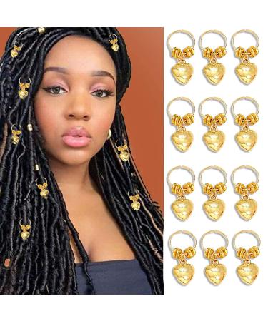 NAISKA 12PCS Gold Heart Hair Clips Briad Charms Dreadlock Accessories Hair Jewelry for Women Braids for Valentine's Day